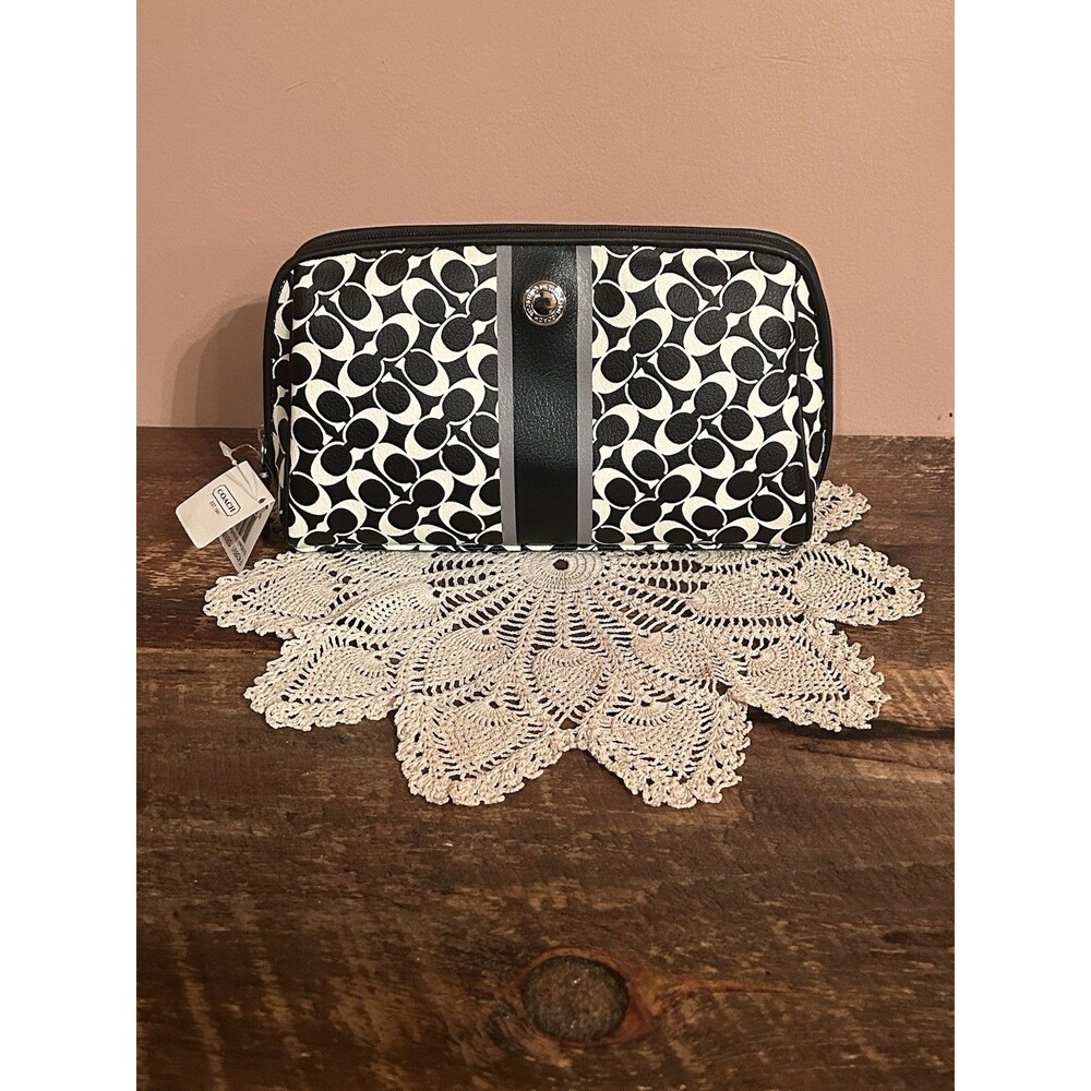 VTG Y2K Coach Chelsea Heritage Stripe Cosmetic Makeup Black And White Bag Pouch